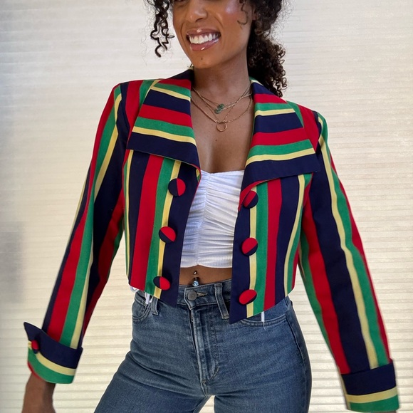 California designs  by Dorothy Samuel Vintage Striped Multicolor Cropped Jacket - Picture 5 of 15